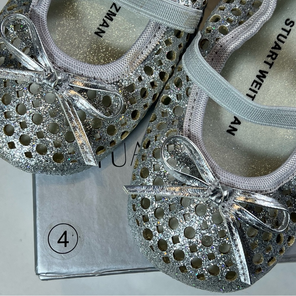 Stuart Weitzman "My First Weitzmans" Silver Glittery Ballet Flats Infant Size 4 - Picture 7 of 15